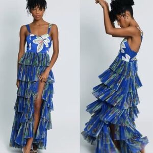 Hutch Blue Floral Tiered Ruffle Maxi Dress Size 6